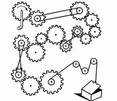 an image of gears in the shape of a box and a drawing of a machine