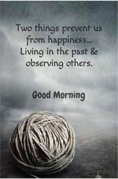 a ball of yarn sitting on the ground with a caption that reads, two things prevent us from happiness living in the past & observing others