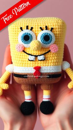 SpongeBob Amigurumi Crochet Square Amigurumi, Spongebob Knitting Patterns, Crochet Squidward Free Pattern, Sponge Bob Crochet Pattern Free, Crochet Spongebob Pattern Free, Spongebob Crochet Pattern Free, Crochet Minions Pattern Free Amigurumi, Crochet Mario Characters, Sponge Bob Crochet