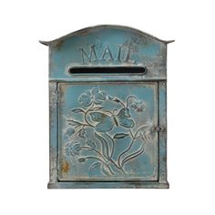 an old mailbox with flowers painted on it's front and the word mail