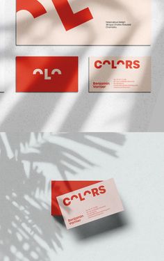 some business cards with the word colors on them