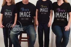 a group of people sitting next to each other wearing t - shirts that read your image