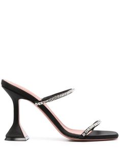 Women's AMINA MUADDI Gilda Mules - Black Gilda crystal-embellished sandals from AMINA MUADDI featuring black, calf leather, crystal embellishment, square toe, slip-on style and high sculpted heel. Crossbody Tote Bag, Womens Mules, Crossbody Tote, Leather Gloves, Lining Fabric, Boot Sandals