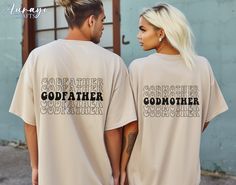 Godparents Couple Shirt, Gift for Godmother, Godfather, Customized God Mother Gift,Will you be my Godparent,Gift For Godparent,God mom Shirt godmother proposalgodparents proposalgodparents thank yougodparents giftchristening proposalbaptism giftReligious giftsgift for mothergift for familybe my godmotherGodparent KeepsakeGodparent giftgift for godmother Life is too short to wear a boring shirt? Show your personality with our design! These will also be unique presents for your loved one and your friends. Adult unisex products for men and women <3 Best material: - Sweatshirt is  constructed from 50% cotton & 50% polyester. - T Shirt  is constructed with a high quality polyester and spandex. Perfect Design: 1×1 athletic rib cuffs and waistband with spandex; Double-needle stitching.  Decoratio God Parents Tshirt, God Mother Shirt, Would You Be My Godparents, Best Godmother Shirts, Godmother And Godson Shirts, Godson Gifts From Godmother, Gift For Godmother, God Mother, Cute Jumpers