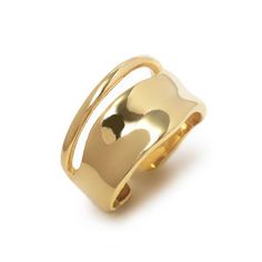 This double band ring features an eye-catching sculptural design with adjustable sizing for the perfect fit. Crafted from luxurious gold, make a statement with this modern, sophisticated piece. Gold Vermeil Band Width 0.5in (13mm) Adjustable Size 6-7 #R125-G Modern Gold-tone Jewelry With Metal Ring, Adjustable Gold Wide Band Ring, Modern Twist Gold Open Band Jewelry, Adjustable Gold Wide Band Ring, Tarnish Resistant, Modern Gold-tone Open Ring Jewelry, Modern Gold Open Ring Jewelry, Modern Gold Open Band Jewelry, Modern Gold-tone Ring, Modern Wide Band Ring With Polished Finish