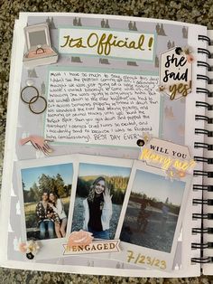 an open notebook with pictures and words on it