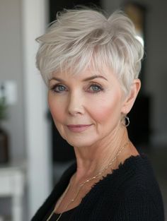 Stylish Short Haircuts for Women Over 60 White Pixie Haircut, Short Hair Styles For Women Over 60 Chic, Short White Hair, Stylish Short Haircuts, Short Shag Hairstyles, Short Haircut Styles, Short Hairstyles For Thick Hair, Short Hair Older Women