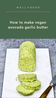 how to make vegan avocado garlic butter on a cutting board with a knife