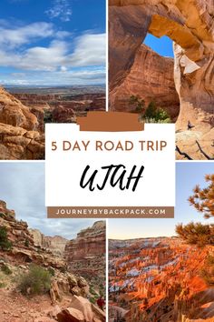 the grand canyons in utah with text overlay that reads 5 day road trip utah