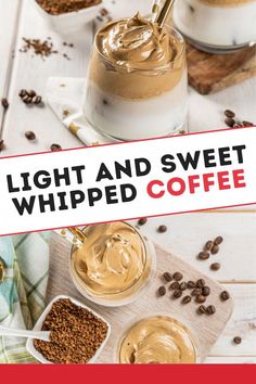 the cover of light and sweet whipped coffee is shown with two mugs of coffee