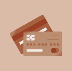 two credit cards sitting next to each other on top of a brown background with white lines