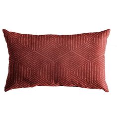 a red pillow with an intricate design on it's back and the front is made out of fabric