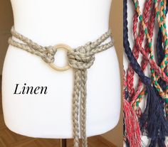 100% Linen/ Lithuanian linen yarns Double strand hand braided belt Total belt length approx. (from wooden ring to tassel tip) 132/ 152/ 172 cm -   52"/ 60" /68"  Wide approx 1.3cm /0.5" Macrame Belts, Loop Belt, Boho Crafts Diy, Tassel Belt, Fringed Belt, Boho Belts, Linen Yarn, Wrap Belt, Belt Length