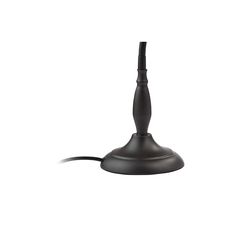 a black table lamp on a white background with a cord attached to the light fixture