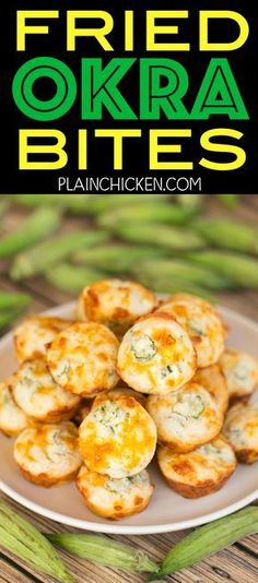 fried okra bites on a plate with green beans