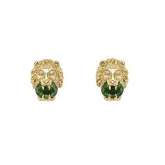 Fashioned from 18k yellow gold, the lion head earrings hold a green faceted stone in its mouth. Part of the fascination for lavish nature and wild animals that nourishes the Gucci narrative, the feline has become synonymous with the House. 18k yellow gold Diamond eyes Green Stone For pierced ears Gucci Style#: YBD60986600100U Luxury Gucci Yellow Gold Earrings, Gucci Gold Earrings For Formal Occasions, Tiger Jewelry, Jewelry Education, Gucci Jewelry, Diamond Eyes, Diamond Guide, Gucci Fashion, Lion Head