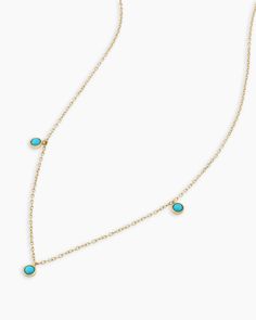 This 14k solid gold chain necklace features a trio of vibrant genuine turquoise stones. Layer this turquoise necklace with diamonds and solid gold chains for a colorful neck mess. Classic Turquoise Trio Necklace in 14k Solid Gold, Women's by gorjana Neck Mess, Earrings Stacking, Trio Necklace, Black Labradorite, Orange Agate, Yellow Opal, Solid Gold Chains, 14k Gold Necklace, Mix Style