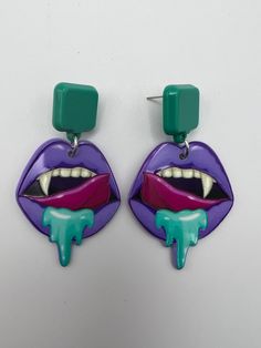 Pastel Goth Vampire Mouth Statement Earrings, Emo Kawaii Vampire Earrings, Oversized Whimsical Dangle Earrings, Halloween Spooky Earrings - Etsy Trendy Halloween Earrings As A Gift, Trendy Halloween Earrings For Gift, Purple Earrings For Halloween Party, Trendy Halloween Dangle Earrings, Trendy Pierced Earrings For Halloween, Trendy Dangle Earrings For Halloween, Halloween Punk Style Single Earring, Punk Style Single Earring For Halloween, Punk Drop Earrings For Party