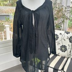 Size M Dimensions: Shoulder To Shoulder= 16"; Waist Side To Side= 20-1/2"; Shoulder To Cuff Sleeve Length= 25-1/2"; Back Length= 31-1/2" No Label Providing Material Detail - Gauze Like Large V Neck Opening With Bow Ties Nwt Sheer Long Sleeve, Bow Ties, Cuff Sleeves, Fashion Inspo Outfits, Sleeve Blouse, Gap, Shirt Blouses, Fashion Inspo, Top Blouse