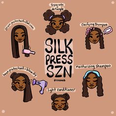 Silk Press infographic for Black hair #naturalhaircare #naturalhairdaily#naturalhaircommunity #type4hair #silkpress #blackart #illustration Silk Press Natural Hair Styles Middle Part, Middle Part Silk Press Natural Hair, 4c Silk Press, Silk Press 4c Hair, Curly Hair Advice, Silk Press Hair, Pressed Natural Hair, Silk Press Natural Hair, Cute Hair Colors