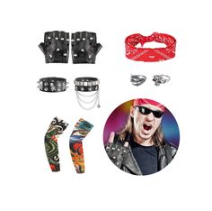 PRICES MAY VARY. 🌟【Punk Accessories Rock Set】Set includes 2 sleeves + 2 rings + 2 bracelets + 2 punk gloves + 1 bandana. A great set that will suit your every wearing need and make you stand out from the crowd. Since the sleeves, punk gloves and bandana are elastic, they can fit most children and adults without worrying about the size difference of the products. 🌟【HIGH QUALITY MATERIALS】The bandana is adjustable so you can adjust the length to suit your needs. Our products fit most adults and Rockstar Costume Women, Rock Star Costumes, Costume Rockstar, Rockstar Accessories, 80s Costume For Men, 80s Rocker Costume, Rock And Roll Costume, Punk Gloves, Biker Costume