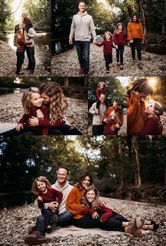 family photos taken in the woods at sunset