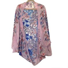 Anthropologie Size - All - One Size Fits Most Rayon Pink And Blue Floral Open Front Cocoon Kimono Style New With Tags No Flaws Anthropologie Jacket, Kimono Style, Kimono Fashion, Front Open, Blue Floral, Pink Floral, Pink Blue, Anthropologie, Jackets For Women