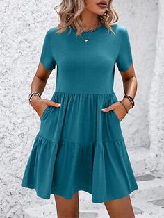 Women Summer Basic Short Sleeve Short Dresses Casual Dress  | eBay Casual Solid Color Knee-length Short Sleeve Dress, Casual Solid Color A-line Sundress, Casual Cotton Knee-length Short Sleeve Dress, Short Sun Dresses, Solid Short Sleeve V-neck Summer Dress, Summer Dresses For Work, Solid Color Short Sleeve T-shirt Dress For Summer, Shift Dresses, Summer Sundresses