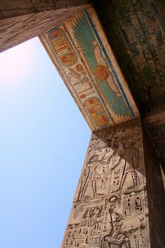 looking up at the ceiling in an egyptian temple