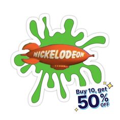 an orange and green sticker with the words nick lodeon written on it