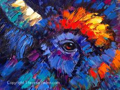 an abstract painting of a colorful animal's face