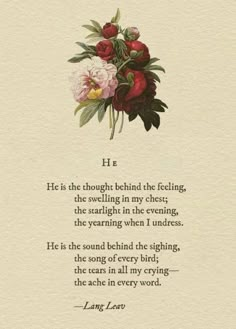 a poem with flowers and leaves on it