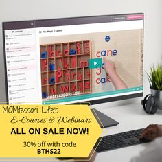 a computer screen with the words montessoli's e - courses and webinars on it