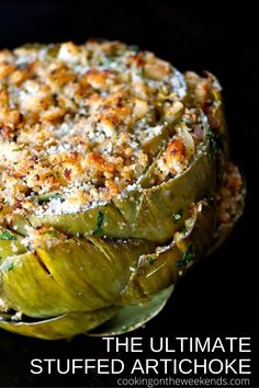 giant stuffed artichoke on black background Fresh Artichoke, Stuffed Veggies, Tasty Appetizers, 2b Mindset, Italian Salad