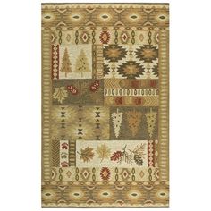 an area rug with many different colors and designs on the front, including brown, tan,