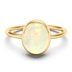 14K Yellow Gold Oval Cab Gemstone Ring with Opal Stone | Jewlr October Gemstone, Bezel Set Cabochon, Moonstone Stone, Cabochon Ring, Oval Rings, Peach Moonstone, Opal Stone, Blue Chalcedony, Metal Rings