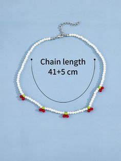 Cherry Decor Beaded Necklace Casual Large Beads For Jewelry Making, Casual Beaded Jewelry With Round Beads, Casual Beaded Chain Necklaces For Jewelry Making, Casual Necklaces With Heart Beads, Summer Casual Necklace With Letter Beads, Casual Summer Necklace With Letter Beads, Casual Summer Necklaces With Letter Beads, Casual Beaded Summer Jewelry, Trendy Beaded Pearl Necklace For Summer