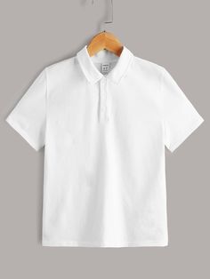 Blanco Casual Collar manga corta Tela Liso  Embellished Elástico Ligero Verano Kaos Polo, White Women Dresses, Plain Polo Shirts, White Polo, Collar Tshirt, Boys Sweaters, Polo Sweater