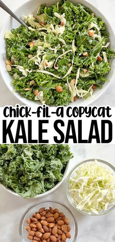 kale salad with almonds and cabbage in bowls