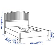 a bed frame with measurements for the headboard and foot board