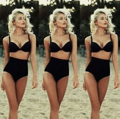 LOVEMI - Solid color bikini swimsuit sexy black retro high waist Solid Color Bikinis, High Waisted Bathing Suits, Swimwear High Waisted, Vintage Swimwear, Swimsuits High Waisted, Retro Stil, Black Swimsuit, Women Swimsuits, Push Up