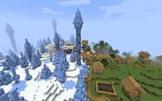 an image of a minecraft village in the middle of a field with trees and buildings