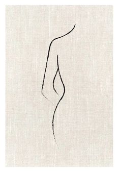 a black and white drawing of a woman's body on a beige linen background