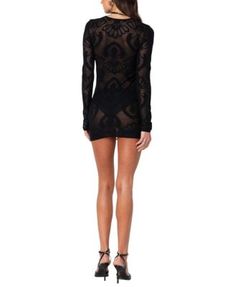 Edikted Embroidered Sheer Knit Mini Dress Luxury Sheer Mini Dress For Women, Luxury Sheer Bodycon Mini Dress, Fitted Mini Dress With Jacquard Knit, Fitted Mini Dress In Jacquard Knit, Sheer V-neck Flirty Mini Dress, Black Sheer Lace Mini Dress, Fitted Jacquard Knit Mini Dress, Luxury Black Sheer Mini Dress, Sheer Knit