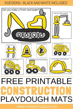 free printable construction playdou mats for kids to use with construction vehicles and trucks