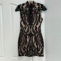 Nwt. Never Worn. Elegant Brown Mini Dress With Short Sleeves, Brown Short Sleeve Dress For Night Out, Short Sleeve Brown Dress For Night Out, Brown Short Sleeve Party Dress, Brown Short Sleeve Mini Dress For Night Out, Elegant Brown Mini Dress For Going Out, Faux Fur Handbag, Sheer Mesh Dress, Ethiopian Opal Ring