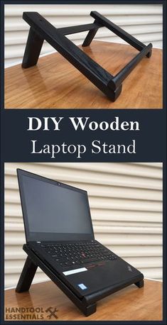 the laptop stand is made out of wood