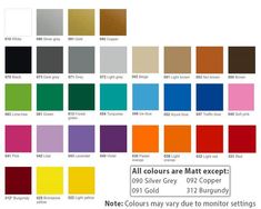 the color chart for all colours are matt except