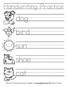 handwriting practice worksheet with animals and letters