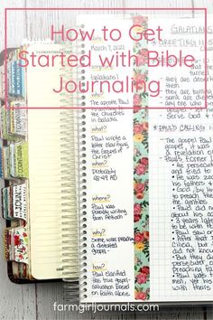 a notebook with the title how to get started with bible journaling